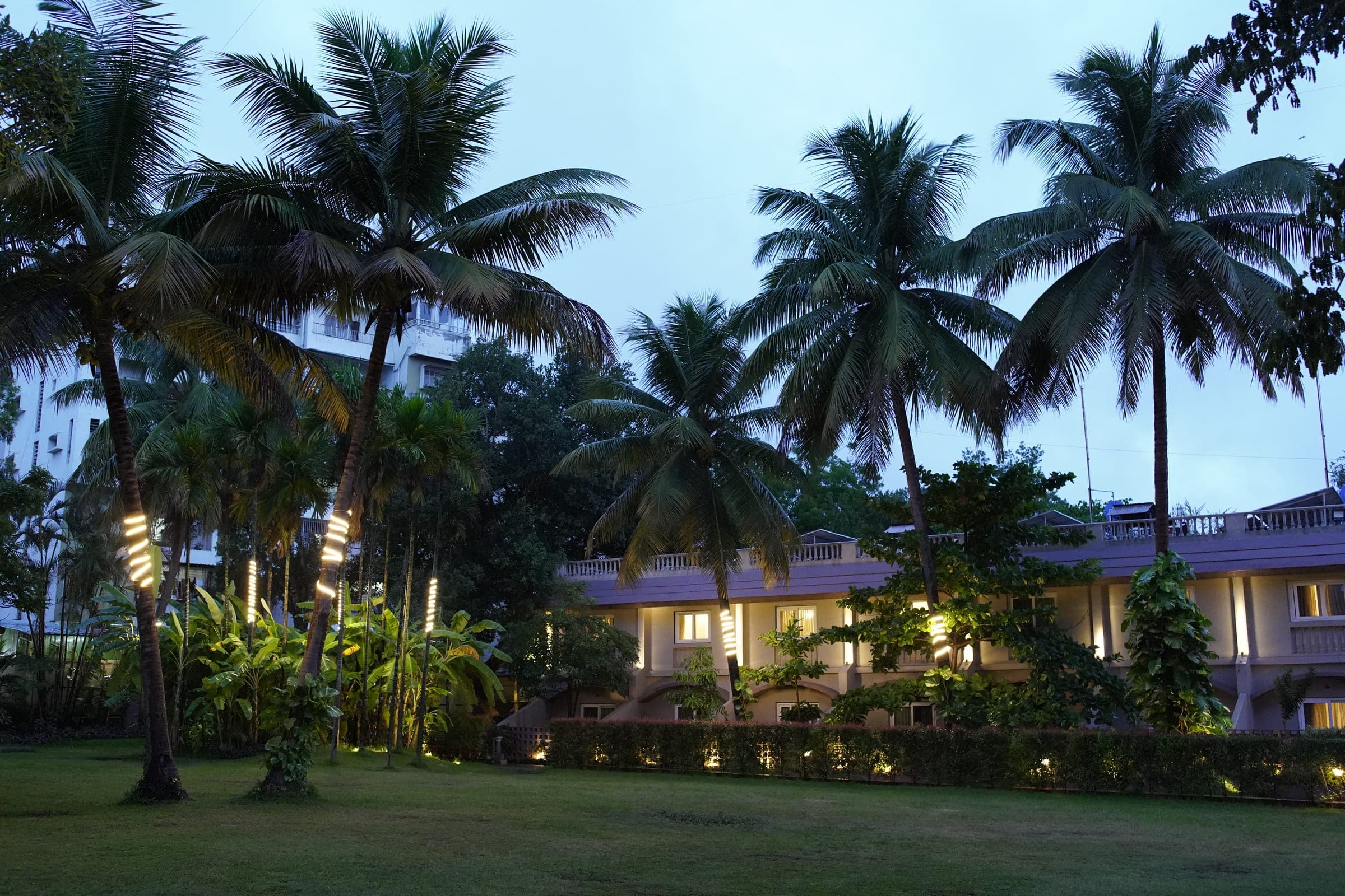 Areca Lawns lit up for an evening celebration